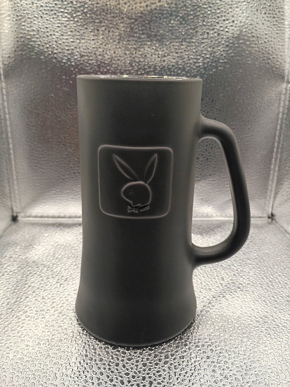 Vintage 1960s Playboy Black Satin Glass Stein